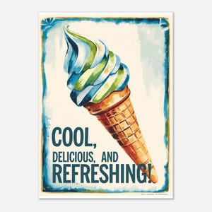 Poster retrò con design di gelato e carta certificata FSC, decorazione murale sostenibile per cucina, bar o ristorante, stampa di alta qualità