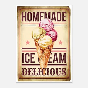 Poster retrò “Gelato fatto in casa – Delizioso”, decorazione murale sostenibile in carta FSC, motivo gelato di alta qualità per cucina, bar o ristorante