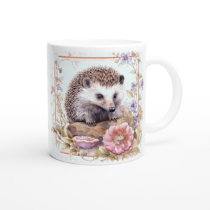 Uroczy kubek w kształcie jeża, ceramiczny, 325 ml, ramka w kwiaty