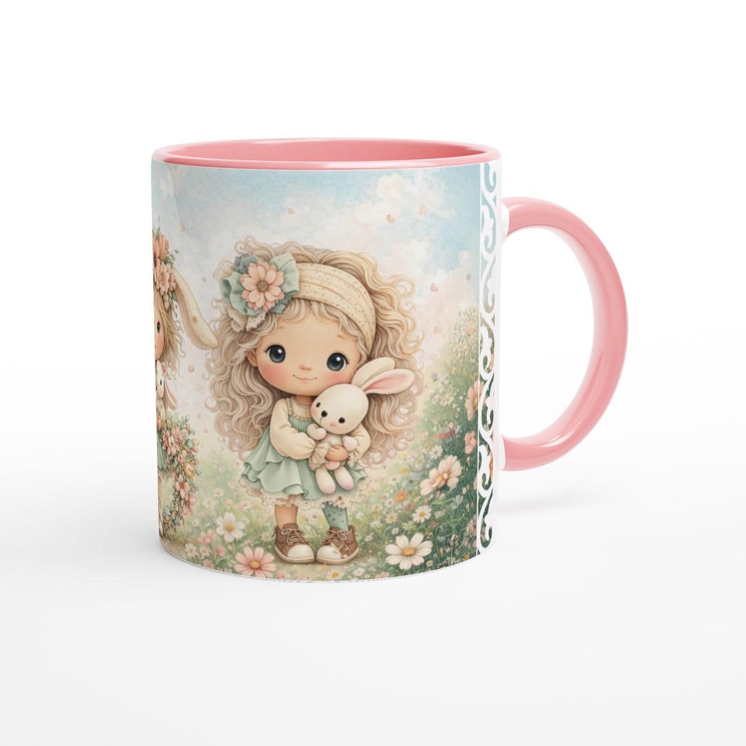 Spring Mug 330 Ml – Rabbit Motif in Pastel – Ceramic Mug White or Rose ...