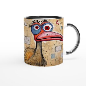 Tasse 0,33L – Lustige Gans auf abstraktem Hintergrund, Vintage-Illustration, beige & schwarz, Geschenk für Tierliebhaber und Kunstfans