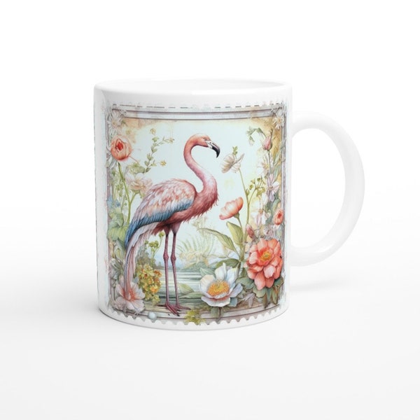 Exotische Flamingo Philatelie Tasse - weiße Keramik 325 ml