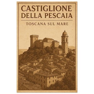 Poster Castiglione 30 x 45 cm – Fortezza e tetti della città vecchia in disegno seppia