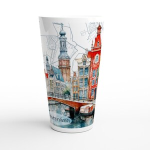 Amsterdam Aquarell - Eine Latte Tasse für Kunstliebhaber mit Karte