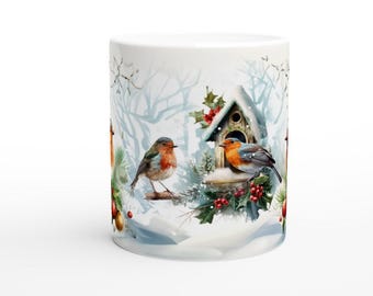 Winter Tasse mit Rotkehlchen 0,33L – Nostalgischer Keramikbecher mit Vogelmotiv, perfekt für Naturfreunde, Geschenkidee für Vogel-Liebhaber