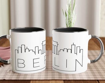 Tazza Skyline di Berlino da 0,33 litri – Tazza in ceramica con manico nero e interno colorato, design minimalista della città, regalo per i fan di Berlino