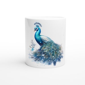 Mug Peacock Tropical Ceramic 325 ml White Blue ORCA Coating Natural