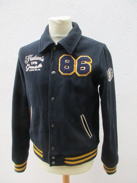 Veste Teddy College Américaine Vintage - Taille L - Vert Laine - Occasion Très Bon état