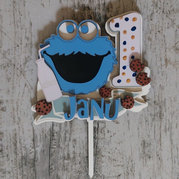 Laser cut, Digital file. Cookie monster cake topper. SVG,DXF and AI file.