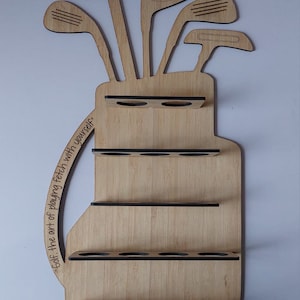 Archivo digital cortado a láser. Soporte para pelotas de golf. Soporte de pared para bolsas de golf. 3 mm AI, SVG, DXF.