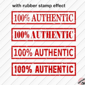 May include: Four red rubber stamps with the text "100% AUTHENTIC" in a distressed font. The stamps are arranged vertically.