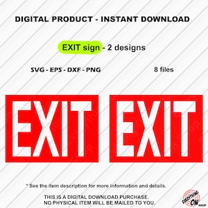 Exit, Exit Sign - Svg, Eps, Dxf, Png files, Red color - Instant Digital Download - COMMERCIAL USE
