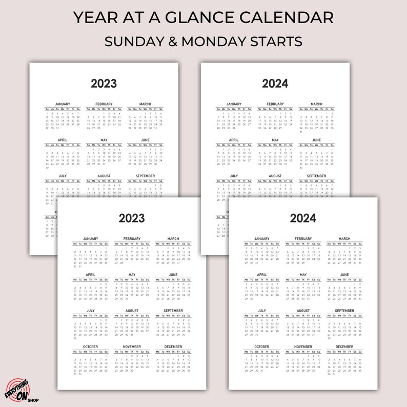 2023 2024 Calendar Printable Portrait Monthly Calendar Etsy