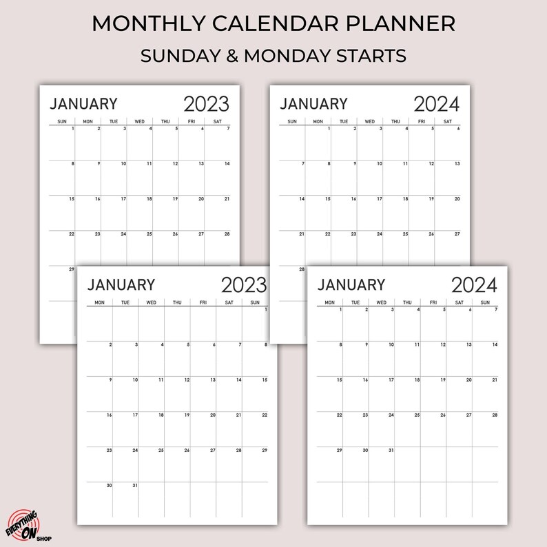 2023 2024 Calendar Printable Portrait Monthly Calendar Etsy