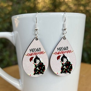 Meowy Christmas earrings, Cat Christmas lights earrings