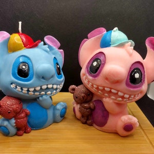 X-Large Stitch Character Candle 6&quot; X 4&quot; Pink or Blue