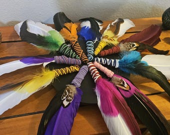 Ceremonial Smudge Feather Wand, Fan, Cleansing Tool 10" - 12" Handcrafted