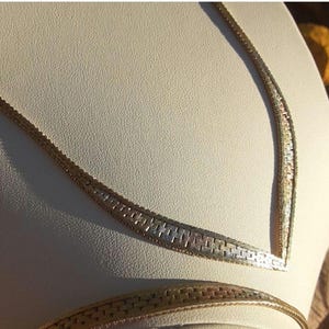 Tri-Color Vermeil over Sterling Riccio Chevron Herringbone Necklace & Bracelet Set
