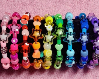 Kawaii Y2K Kidcore Cute Neon Rave Rainbow Random Pony Beads Kandi Bracelets Purple, Pink, Orange, Yellow, Green & Blue