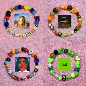 Custom Music Artist Album Inspired Personalized Kandi Beaded Pony Perler Bracelet Pop, Hip Hop, Indie, Electronic
