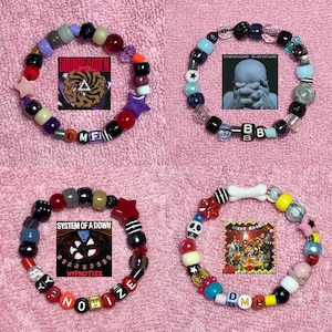 Custom Music Artist Alternative Album Inspired Fanart Personalized Kandi Beaded Pony Perler Bracelet Alt Rock, Grunge, Metal