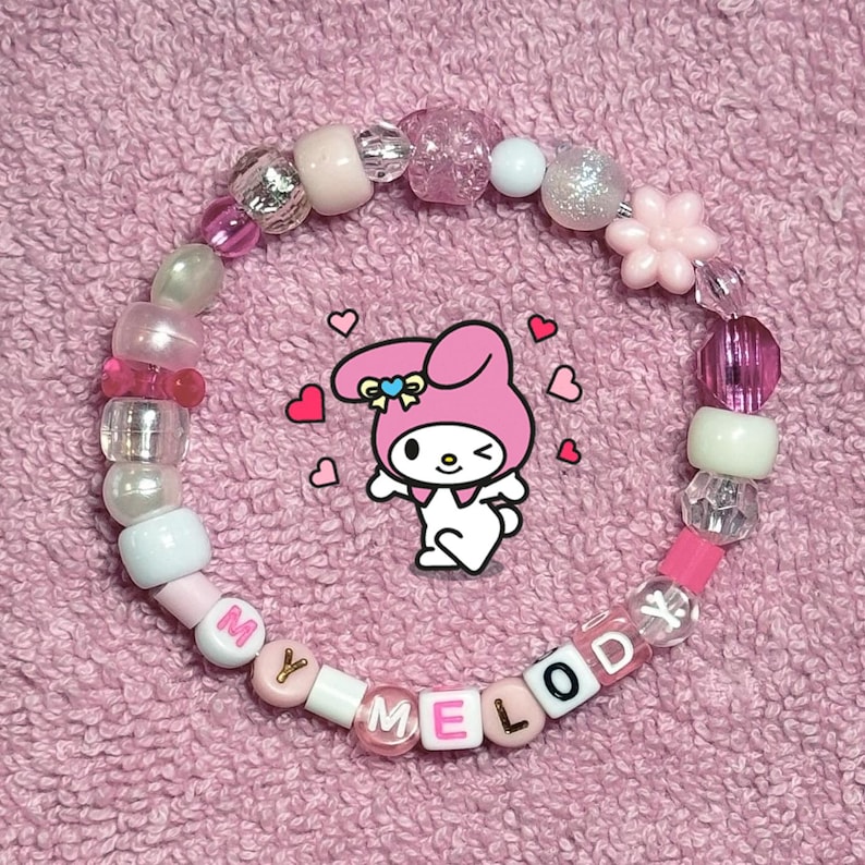 Sanrio Fanart Kandi Beaded Bracelet Cinnamoroll, Hello Kitty, Kuromi, Keroppi My Melody