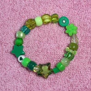 Y2K Kidcore Rainbow Rave Beaded Kandi Bracelets Green