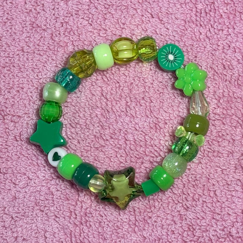 Y2K Kidcore Rainbow Rave Beaded Kandi Bracelets Green