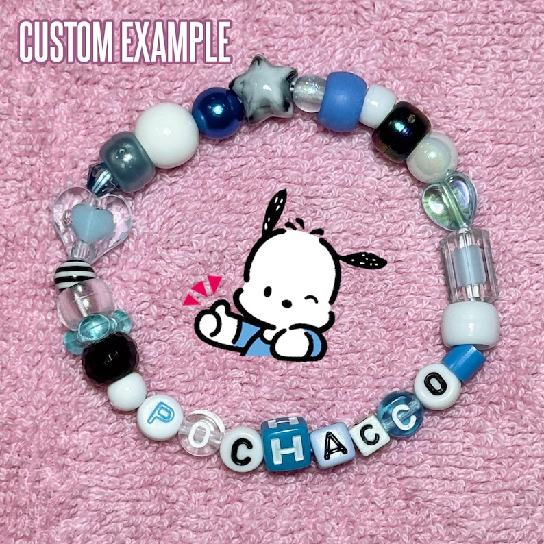 Sanrio Fanart Kandi Beaded Bracelet Cinnamoroll, Hello Kitty, Kuromi, Keroppi Custom