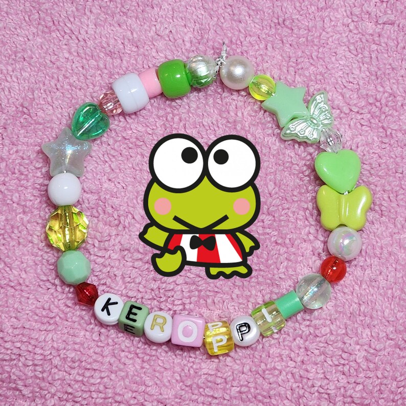 Sanrio Fanart Kandi Beaded Bracelet Cinnamoroll, Hello Kitty, Kuromi, Keroppi Keroppi