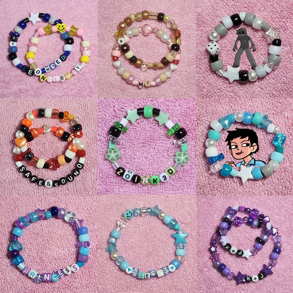 Custom Beaded Kandi Bracelets Personalized Cute Rainbow Friendship Pony Perler Beads Jewelry Rave, Kidcore, Pastel Goth, Y2K