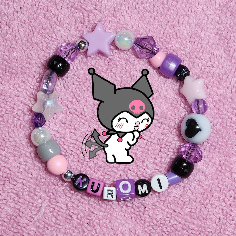 Sanrio Fanart Kandi Beaded Bracelet Cinnamoroll, Hello Kitty, Kuromi, Keroppi Kuromi
