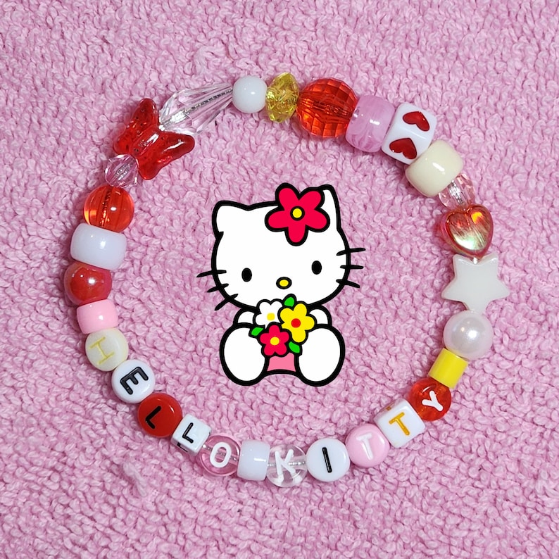 Sanrio Fanart Kandi Beaded Bracelet Cinnamoroll, Hello Kitty, Kuromi, Keroppi Hello Kitty