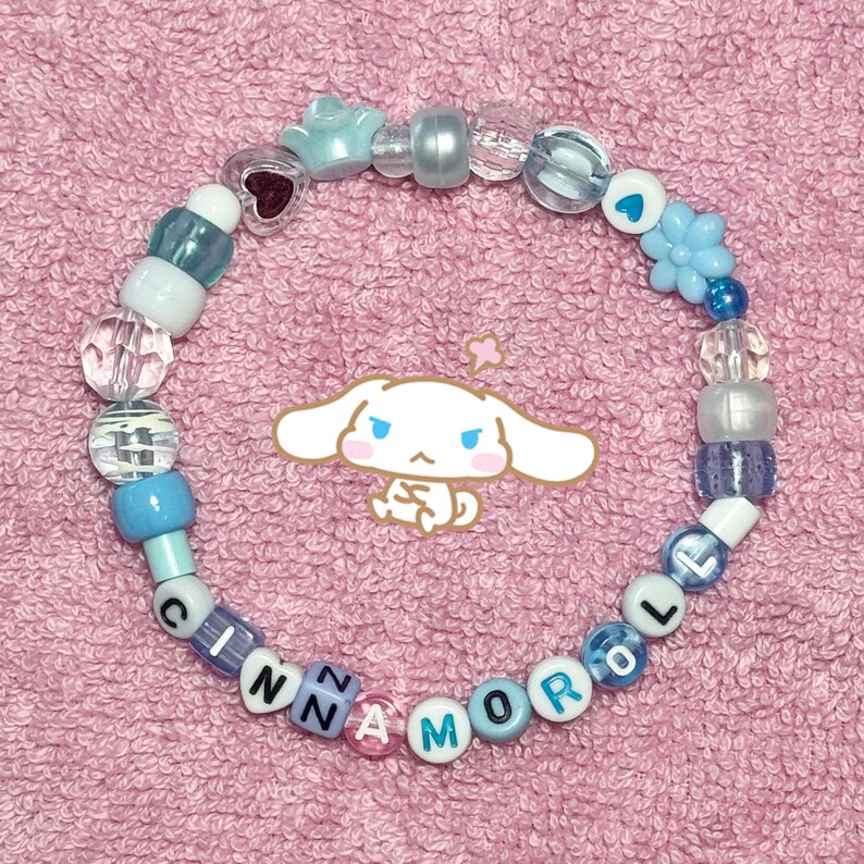 Sanrio Fanart Kandi Beaded Bracelet Cinnamoroll, Hello Kitty, Kuromi, Keroppi Cinnamoroll