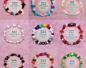 Custom Personalized Angel Numbers Spiritual Kandi Pony Perler Beaded Bracelets Kidcore, Pastel Goth, Y2K, Kawaii, Edgy, Bratz