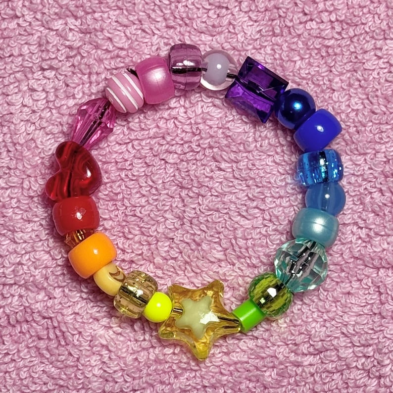 Y2K Kidcore Rainbow Rave Beaded Kandi Bracelets Rainbow