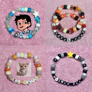 Custom Beaded Kandi Bracelets Personalized Character Cute Rainbow Pony Perler Beads Jewelry Rave, Kidcore, Pastel Goth, Y2K