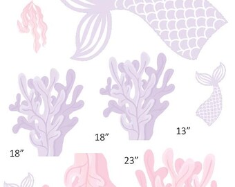 ES3863QS3 Mermaid tale Pastel colors Coroplast cutouts props party decorations (No stands or stakes included)