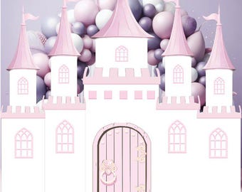 ES3778FS - ES3779FS Castle pink and white 8ft x 8ft approx, Coroplast cutouts props party decorations ( No stands or stakes included)