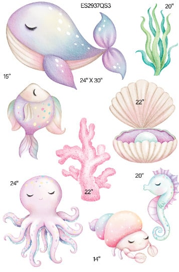 ES2937QS3 Under the Sea Rainbow colors Coroplast cutouts props party decorations (No stands or stakes included)
