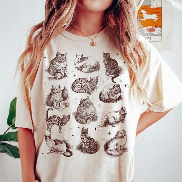 Cats t-shirt, Cottagecore Cats Shirt, Cat Lover Gift, Cat mom Cat dad shirt, Aesthetic Cottagecore Shirt, Vintage Cat images tee