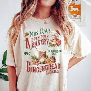 Comfort Colors Christmas Shirt, Mrs Claus Gingerbread Bakery Shirt, Christmas Cookies Baking Shirt, Retro Christmas North Pole Bakery tshirt