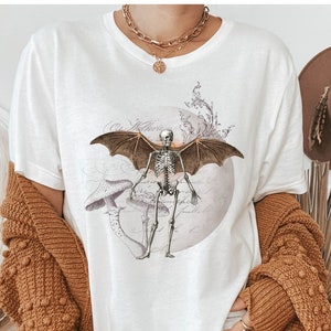 Fairycore tshirt, Grunge Goblincore Fairygrunge top, Cottagecore shirt, Witchy clothing, Skeleton fairy mushroom, Celestial full moon fairy