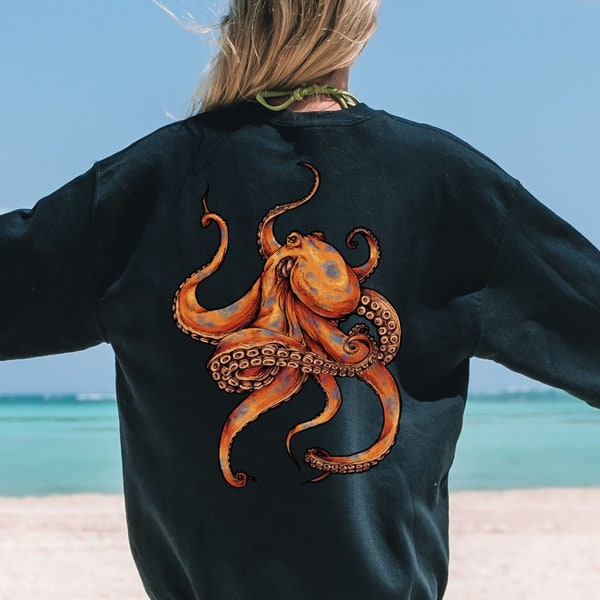 Octopus Sweatshirt Watercolor Octopus art Sweater Ocean Conservation Sweatshirt Kraken Marine life Shirt Save the Ocean Surfer Gift