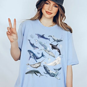 Whale T-shirt, Watercolor Ocean Whales shirt, Dolphin Beluga Humpback Orca, Indie shirt, Marine Biology Conservation tee