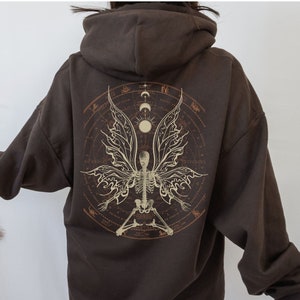 Skeleton Fairy Hoodie, Fairycore Hoodie, Dark Academia Hoodie, Grunge Fairycore Aesthetic Hoodie, Celestial moon phases fairy Hoodie