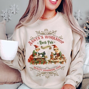 Christmas Sweatshirt, Santa Workshop Christmas Sweater, Vintage Christmas Sweatshirt, Retro Christmas Sweater, Nostalgic Christmas Shirt