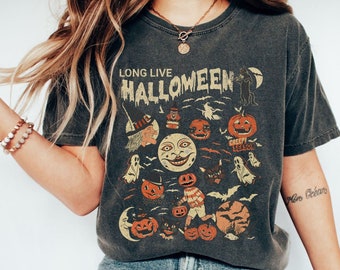 Halloween Shirt, Long Live Halloween, Vintage Halloween Shirt, Retro Halloween, Fall Apparel, Spooky Season, Pumpkin Shirt Black Cat, Ghost