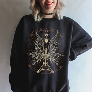 Fairycore sweatshirt, Grunge Goblincore Fairygrunge top, Cottagecore shirt, Witchy clothing, Skeleton fairy moon phases, Celestial fairy top
