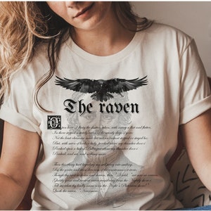 Camiseta de Edgar Allan Poe The Raven, camiseta de Nevermore Raven, camisa de amante de los libros de literatura gótica, camisa gótica de la Academia Oscura, regalo de book lover